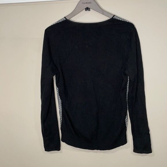 J. McLaughlin Black Cotton Modal Cardigan with snap Button Silk Front Panel - Picture 6 of 7